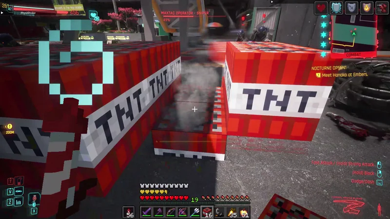 Minecraft-TNT-blokke inde i Cyberpunk 2077